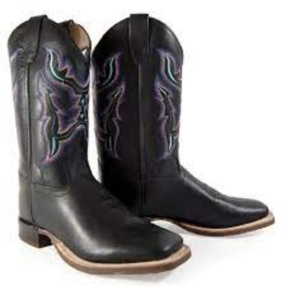 Old West Boys Black Square Toe Cowboy Western Boots BSC1896 Size 3